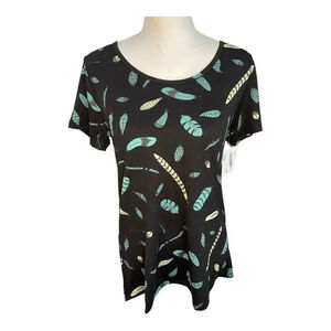 NEW Lularoe Women’s XS Black With Teal‎ Leaves Classic T NWT